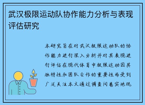 武汉极限运动队协作能力分析与表现评估研究